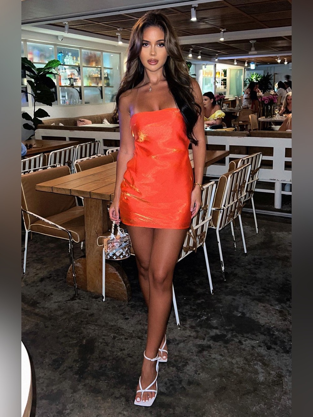 White Fox Crazy For You Calypso Orange Shimmer Mini Dress XS